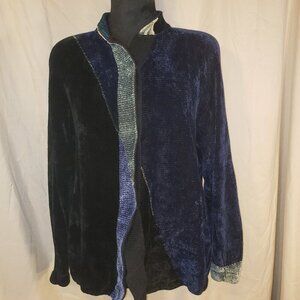 Women's Mina Norton Wearable Art Multicolor Ribbed Velvet-Like Cardigan - M